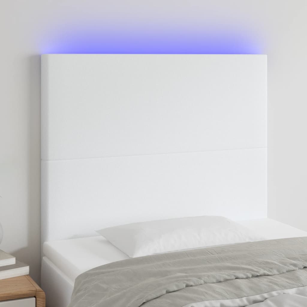 LED Kopfteil Weiß 100x5x118/128 cm Kunstleder