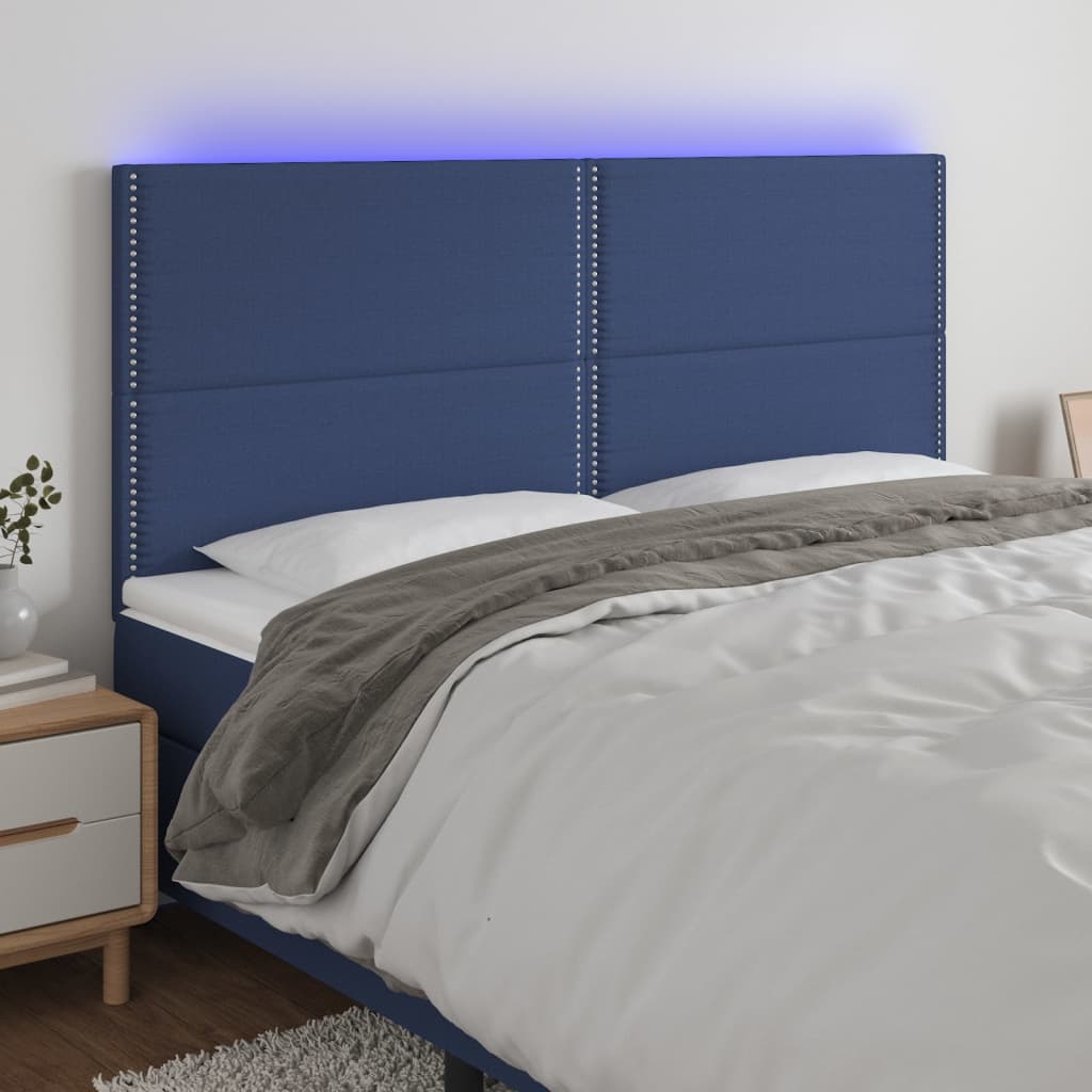 LED Kopfteil Blau 200x5x118/128 cm Stoff