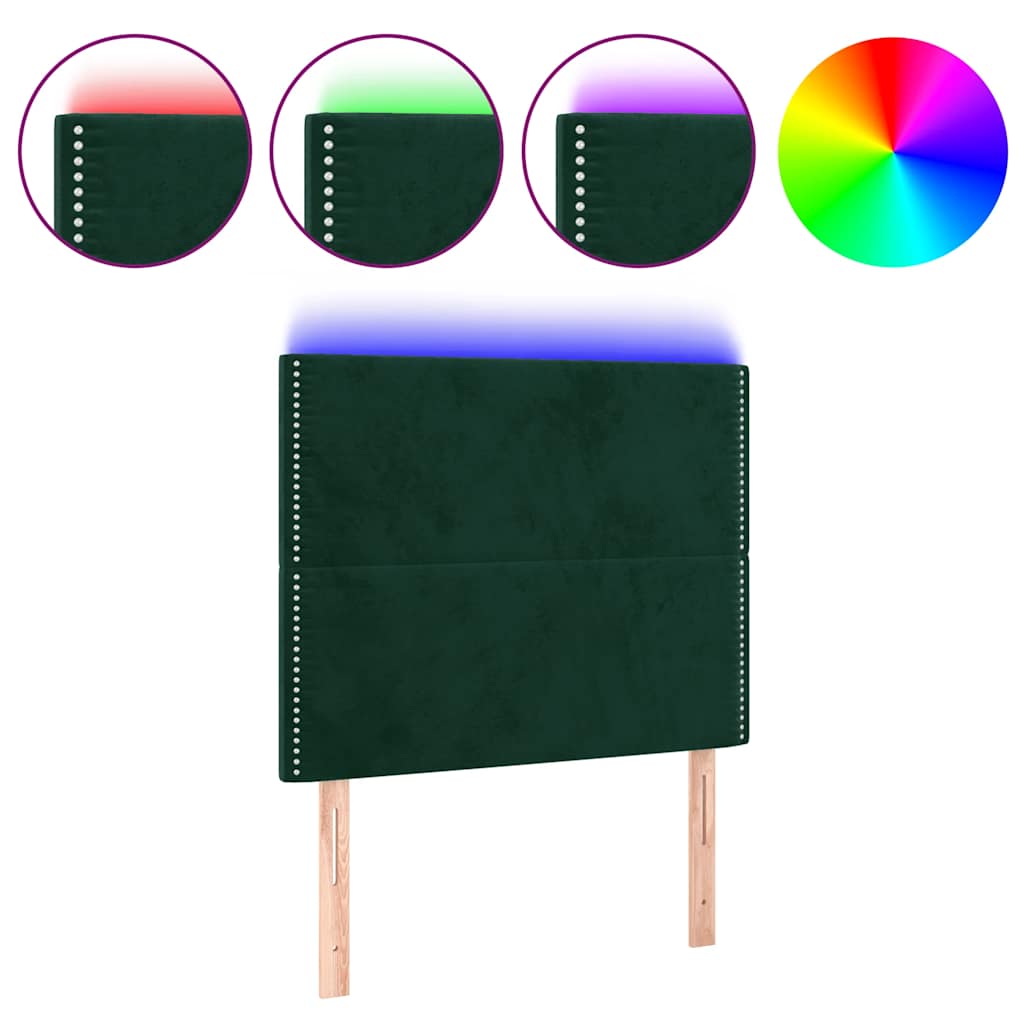 LED Kopfteil Dunkelgrün 90x5x118/128 cm Samt