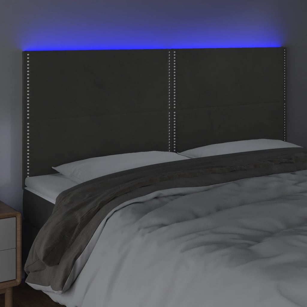 LED Kopfteil Dunkelgrau 160x5x118/128 cm Samt