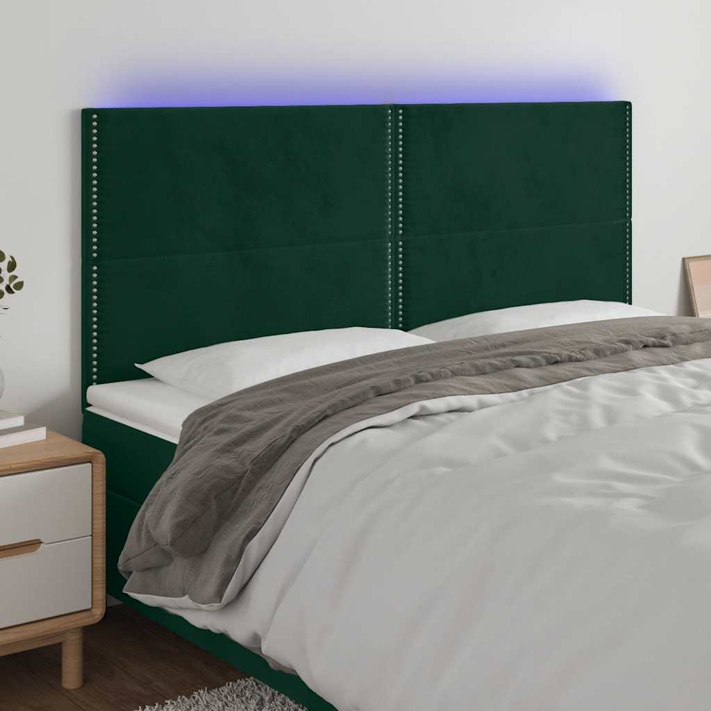 LED Kopfteil Dunkelgrün 180x5x118/128 cm Samt