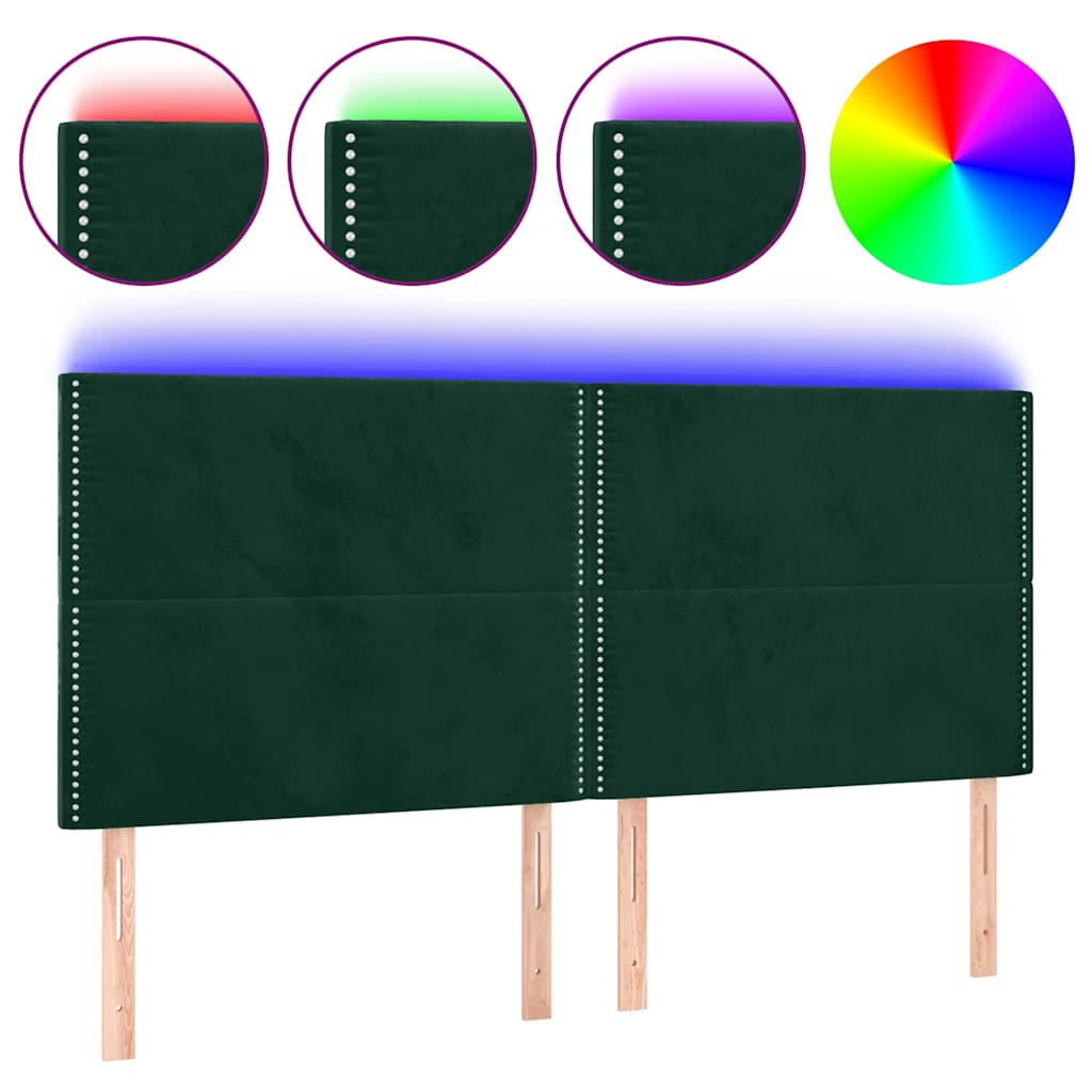 LED Kopfteil Dunkelgrün 200x5x118/128 cm Samt