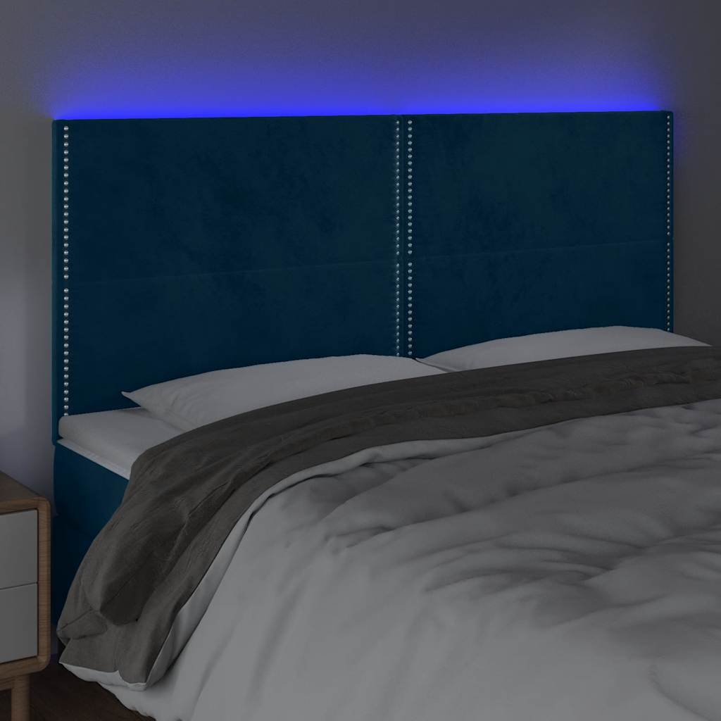 LED Kopfteil Dunkelblau 200x5x118/128 cm Samt