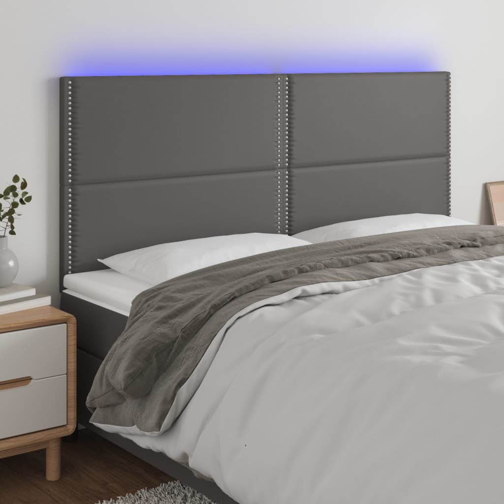LED Kopfteil Grau 200x5x118/128 cm Kunstleder