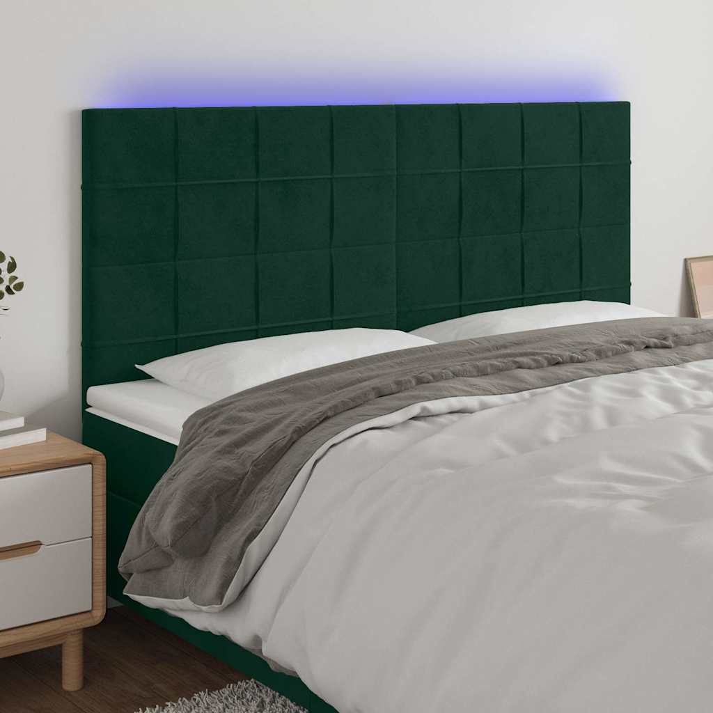 LED Kopfteil Dunkelgrün 160x5x118/128 cm Samt