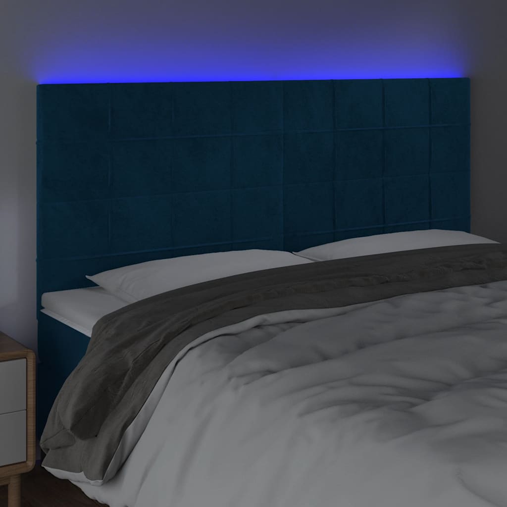 LED Kopfteil Dunkelblau 180x5x118/128 cm Samt