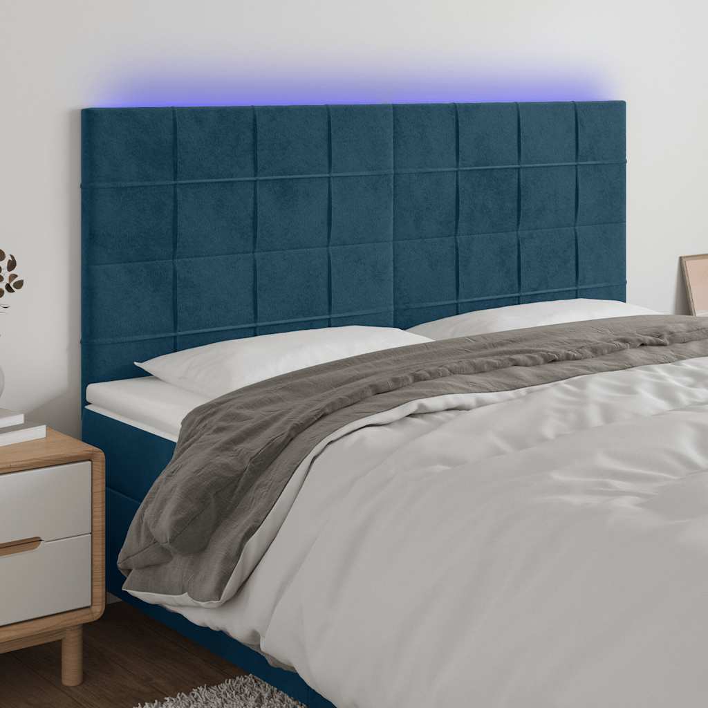 LED Kopfteil Dunkelblau 180x5x118/128 cm Samt