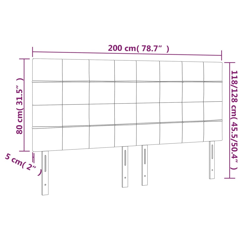LED Kopfteil Dunkelgrau 200x5x118/128 cm Samt