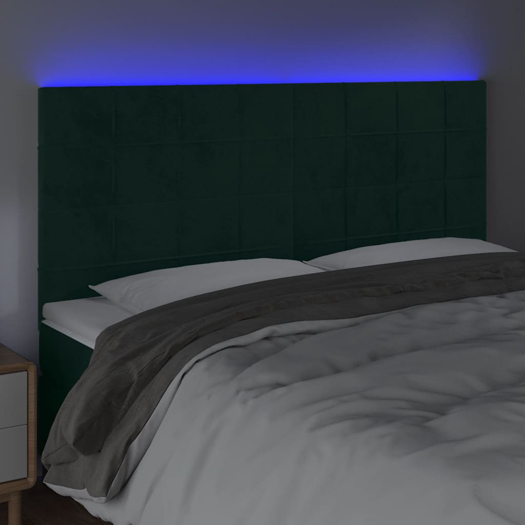 LED Kopfteil Dunkelgrün 200x5x118/128 cm Samt
