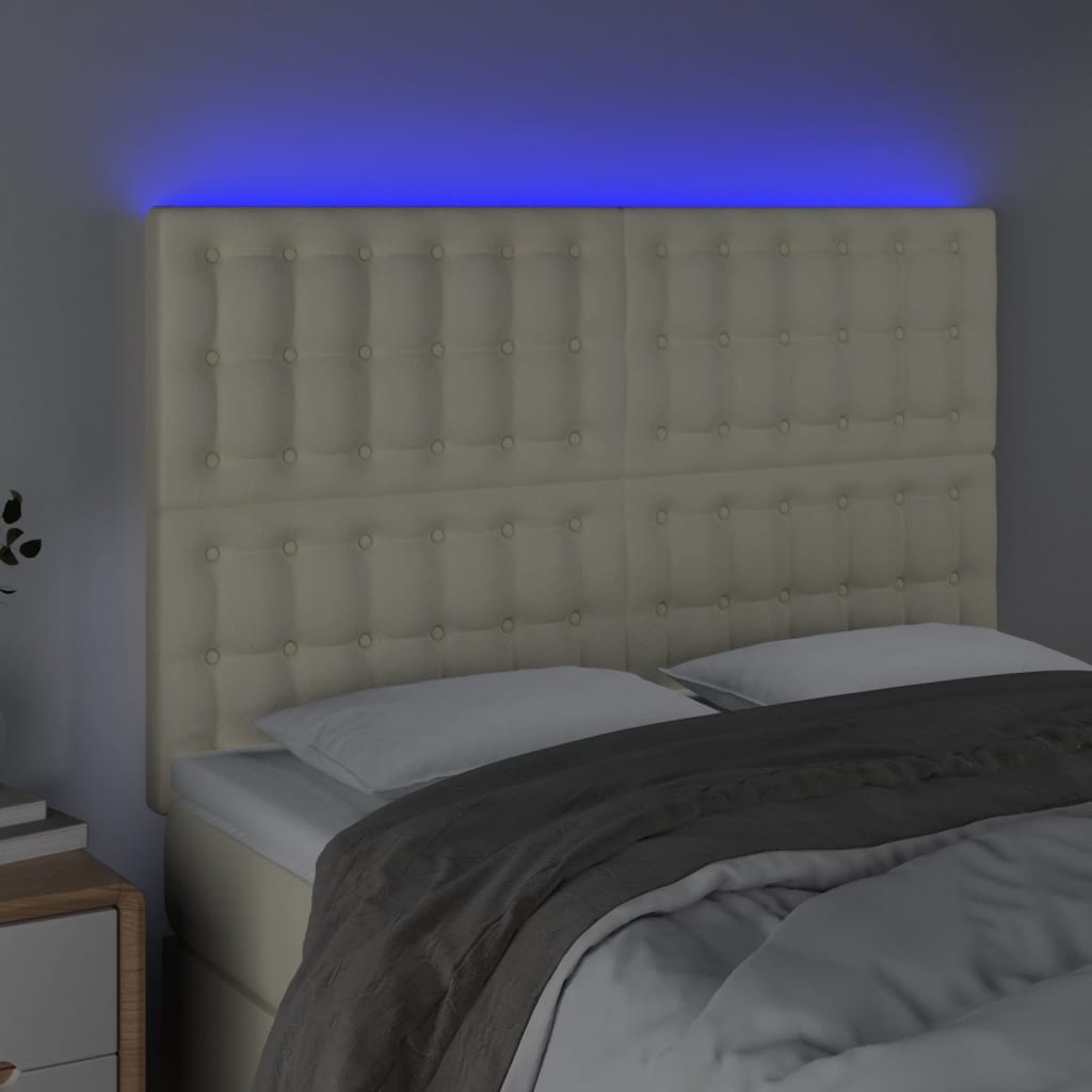 LED Kopfteil Creme 144x5x118/128 cm Kunstleder