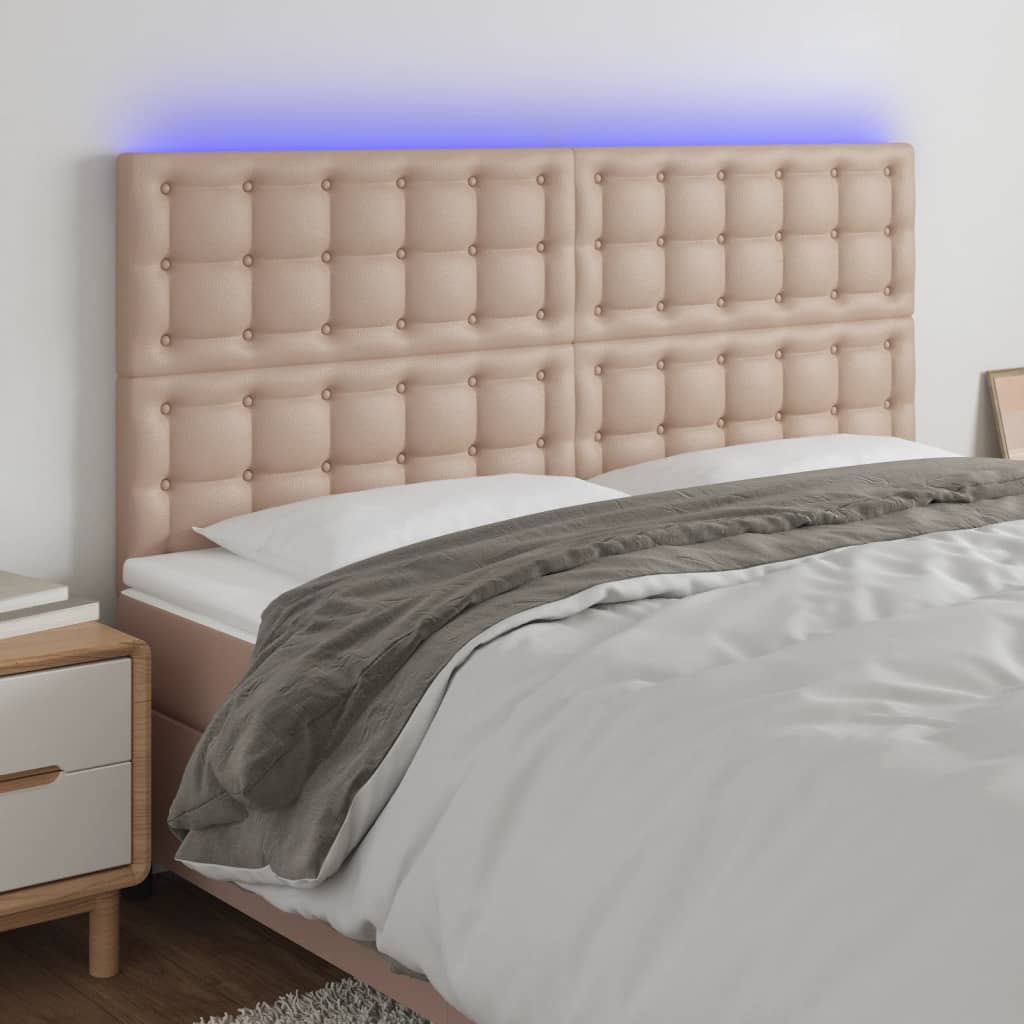 LED Kopfteil Cappuccino-Braun 160x5x118/128cm Kunstleder