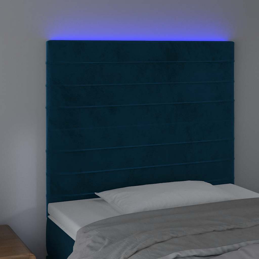 LED Kopfteil Dunkelblau 100x5x118/128 cm Samt