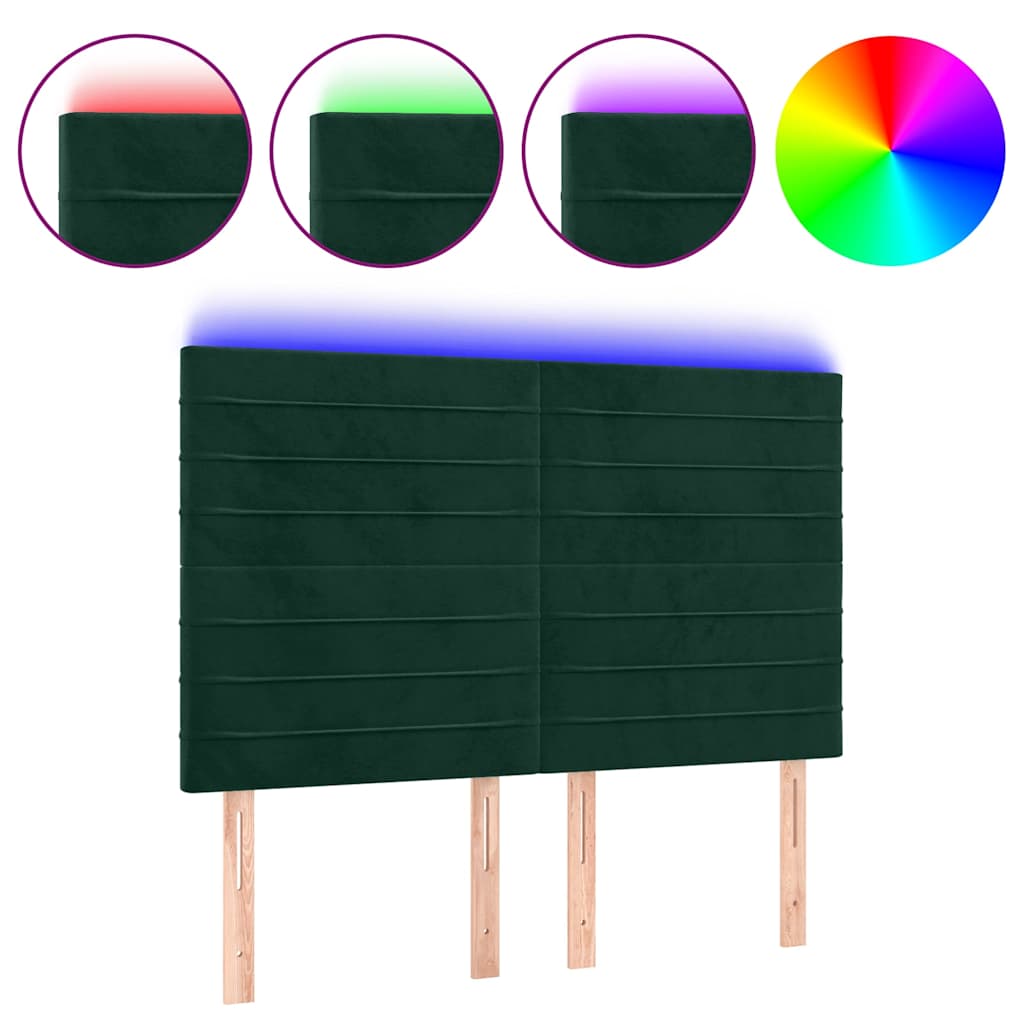 LED Kopfteil Dunkelgrün 144x5x118/128 cm Samt