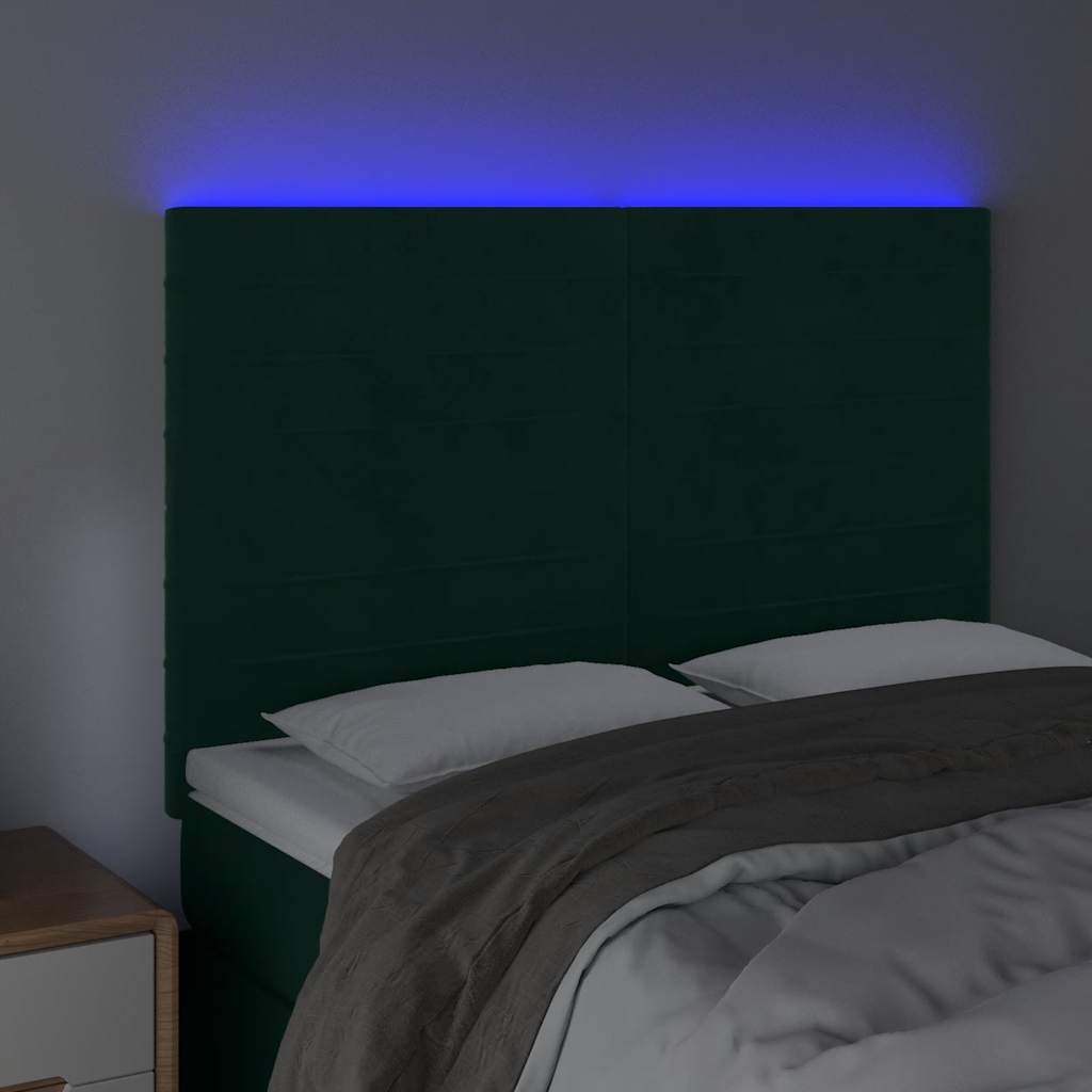 LED Kopfteil Dunkelgrün 144x5x118/128 cm Samt