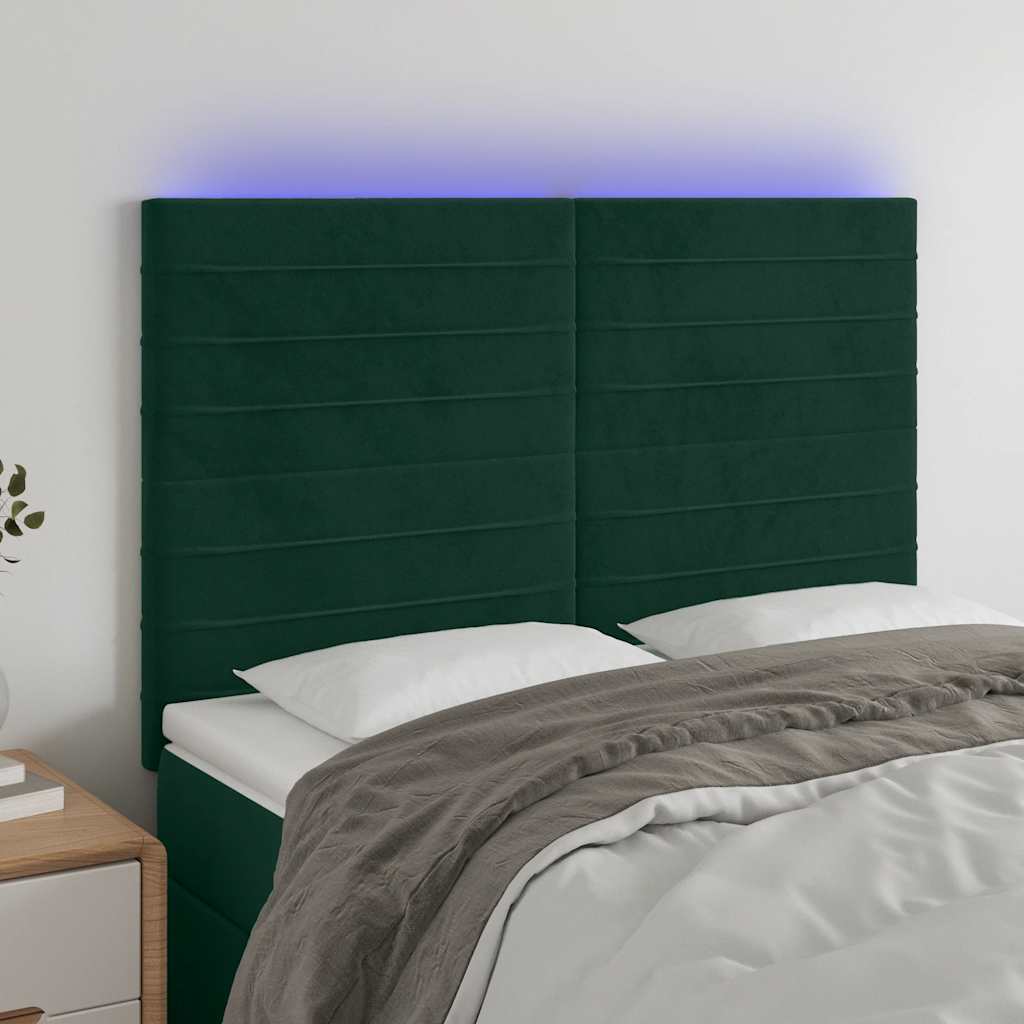 LED Kopfteil Dunkelgrün 144x5x118/128 cm Samt
