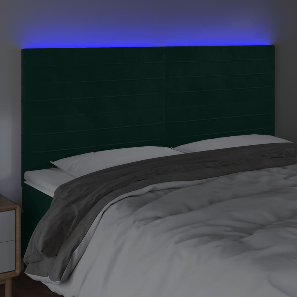 LED Kopfteil Dunkelgrün 160x5x118/128 cm Samt