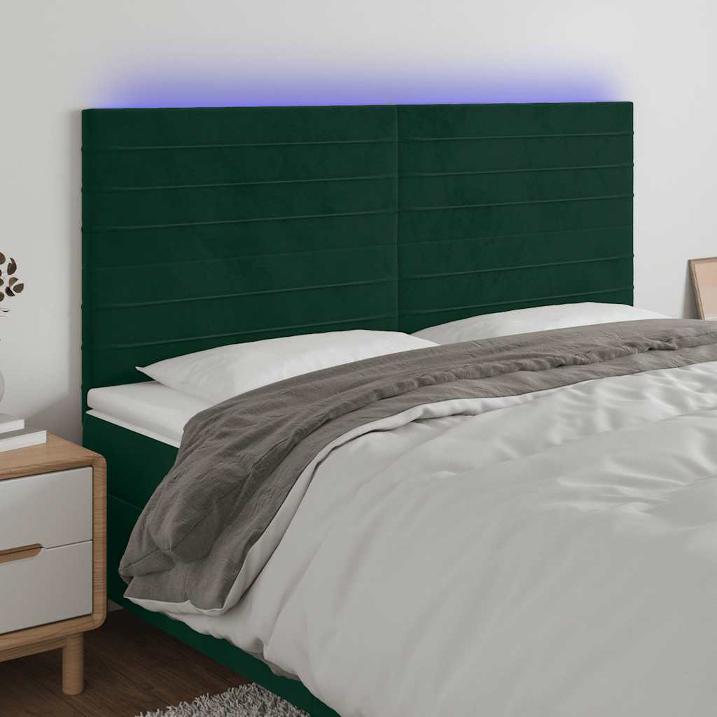 LED Kopfteil Dunkelgrün 160x5x118/128 cm Samt