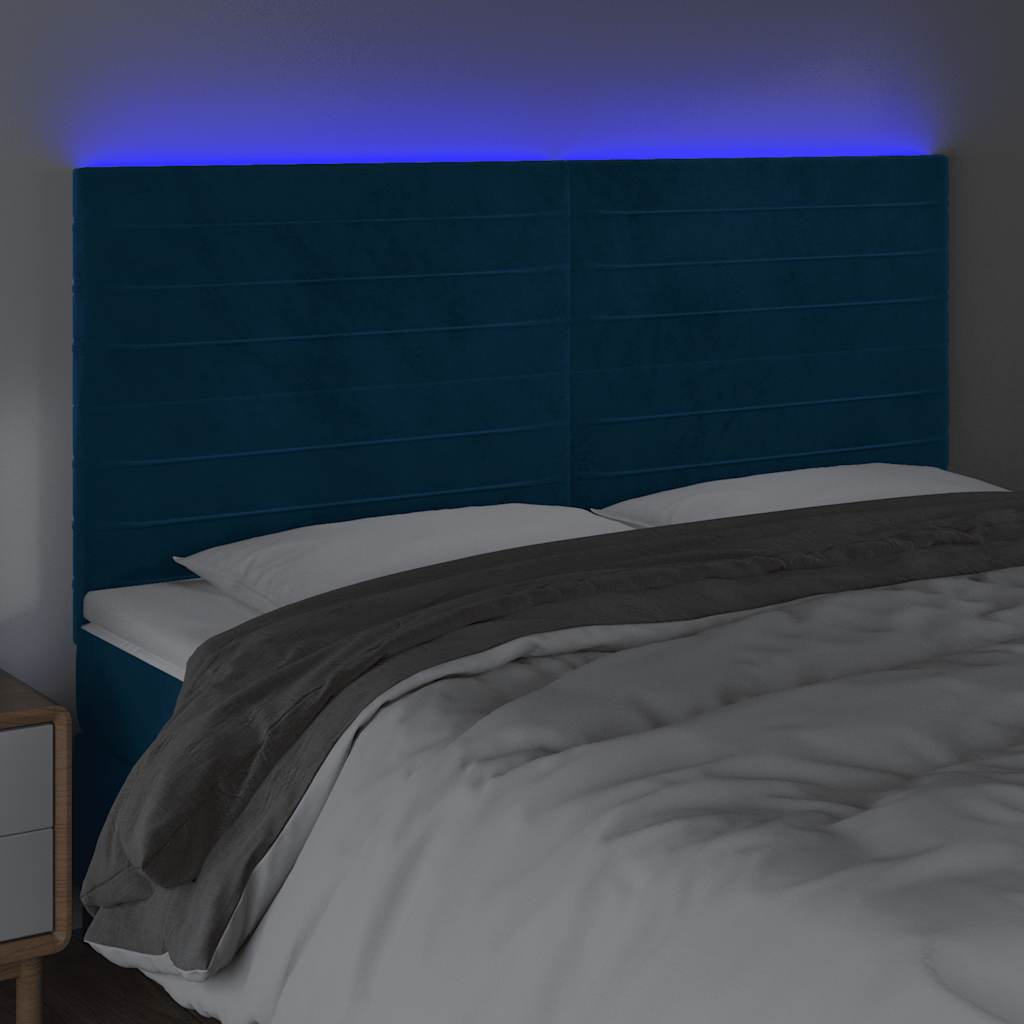LED Kopfteil Dunkelblau 160x5x118/128 cm Samt