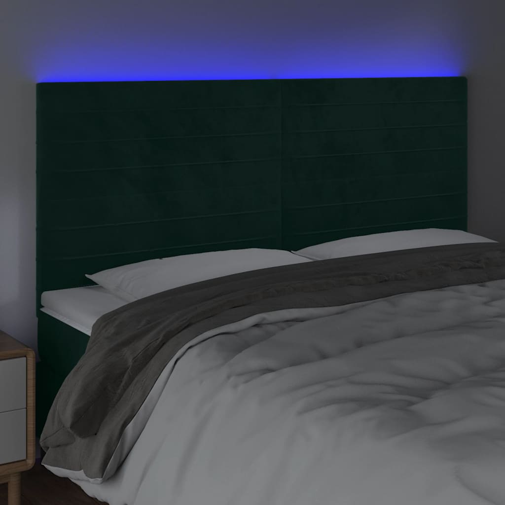LED Kopfteil Dunkelgrün 180x5x118/128 cm Samt