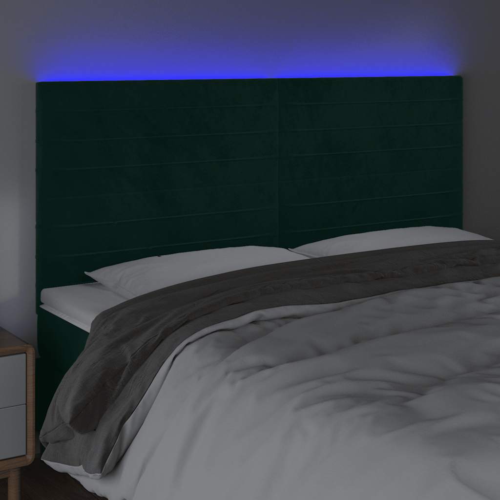 LED Kopfteil Dunkelgrün 200x5x118/128 cm Samt
