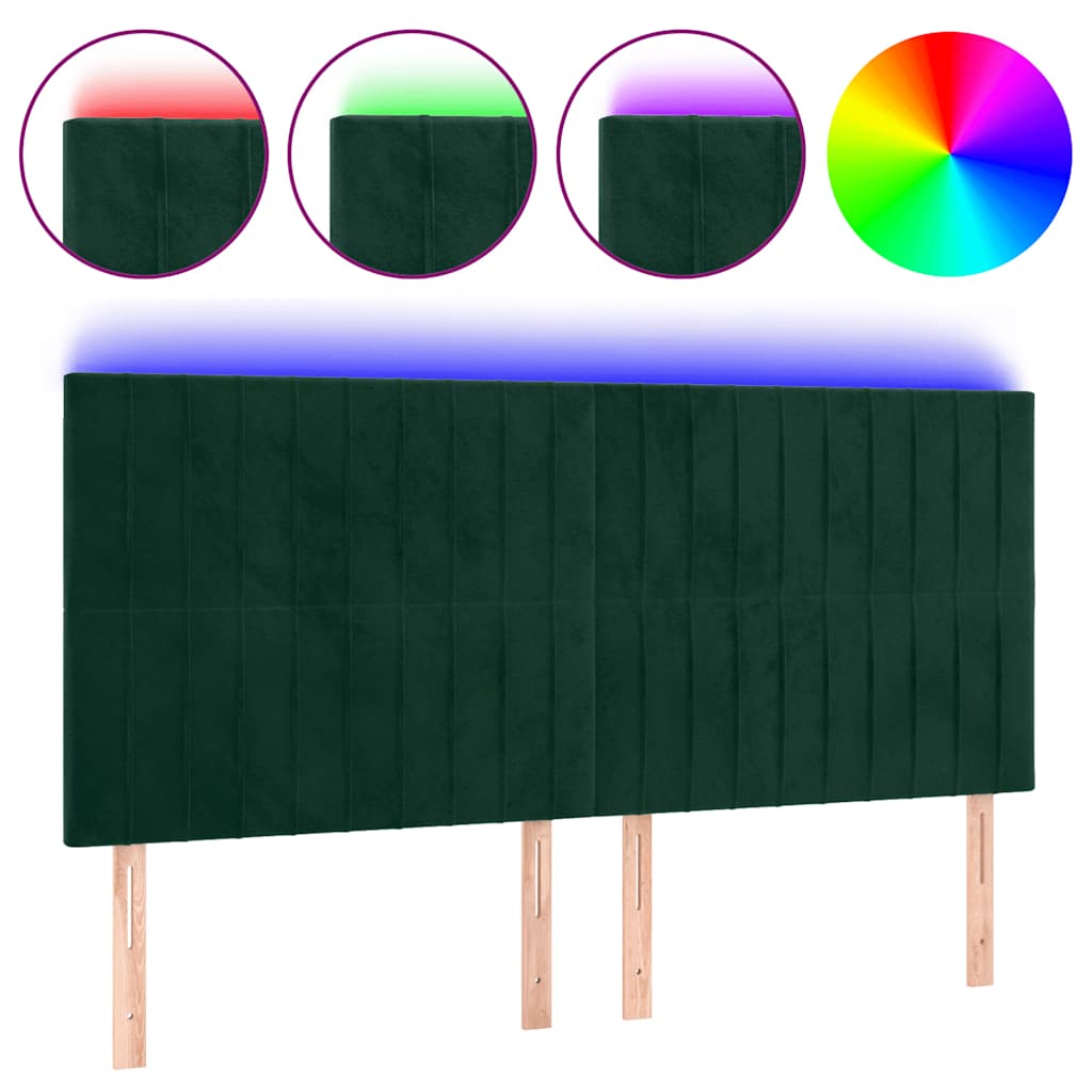 LED Kopfteil Dunkelgrün 160x5x118/128 cm Samt
