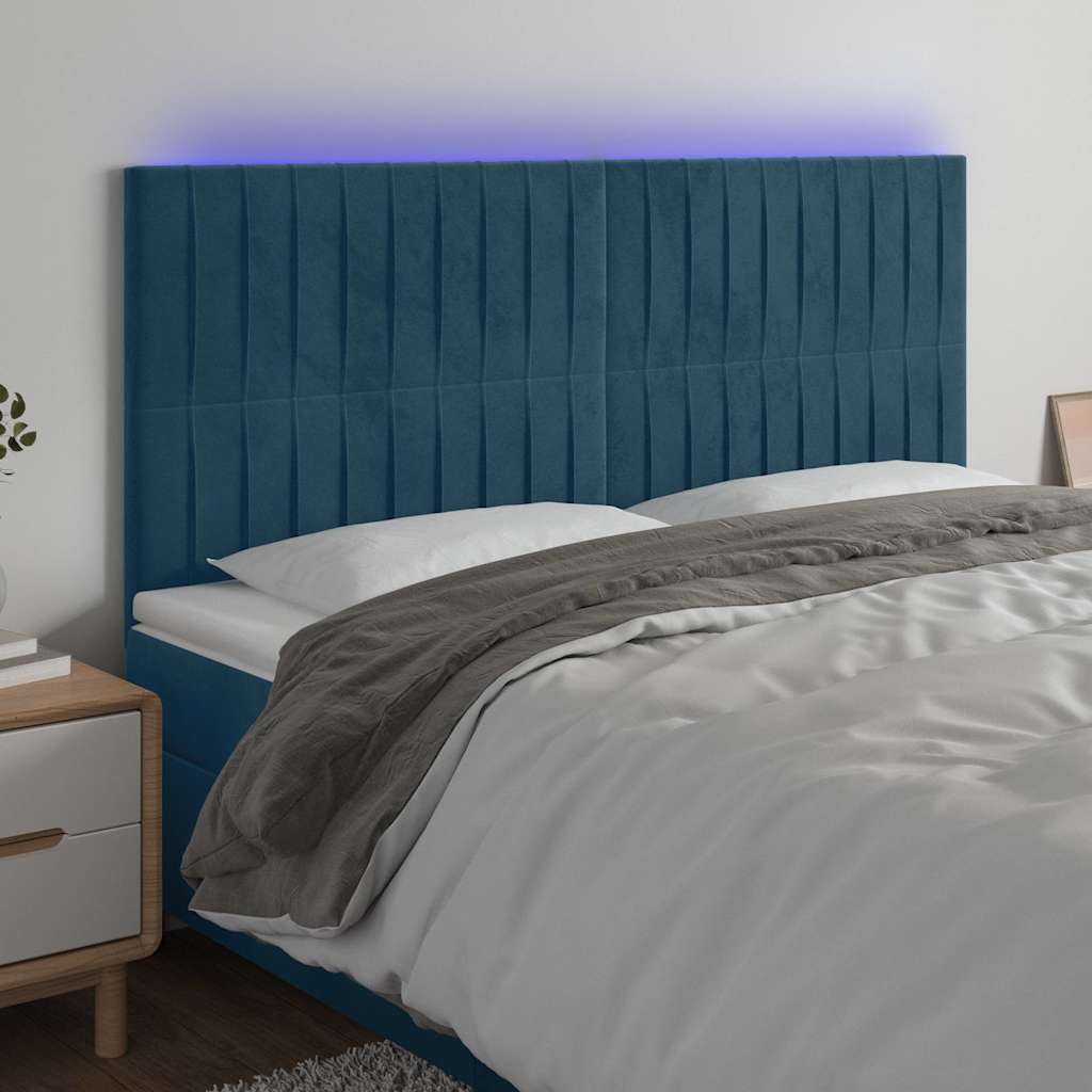 LED Kopfteil Dunkelblau 160x5x118/128 cm Samt