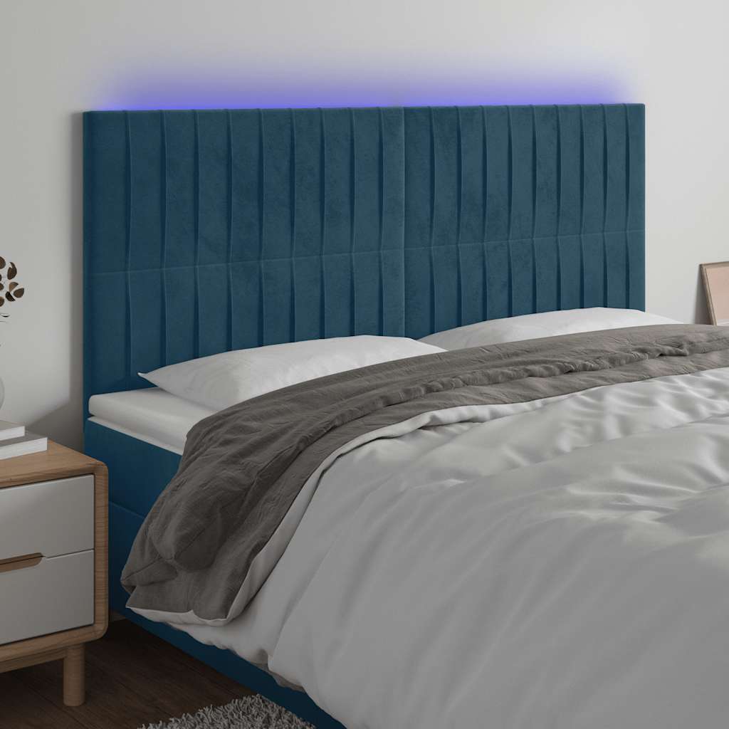 LED Kopfteil Dunkelblau 180x5x118/128 cm Samt