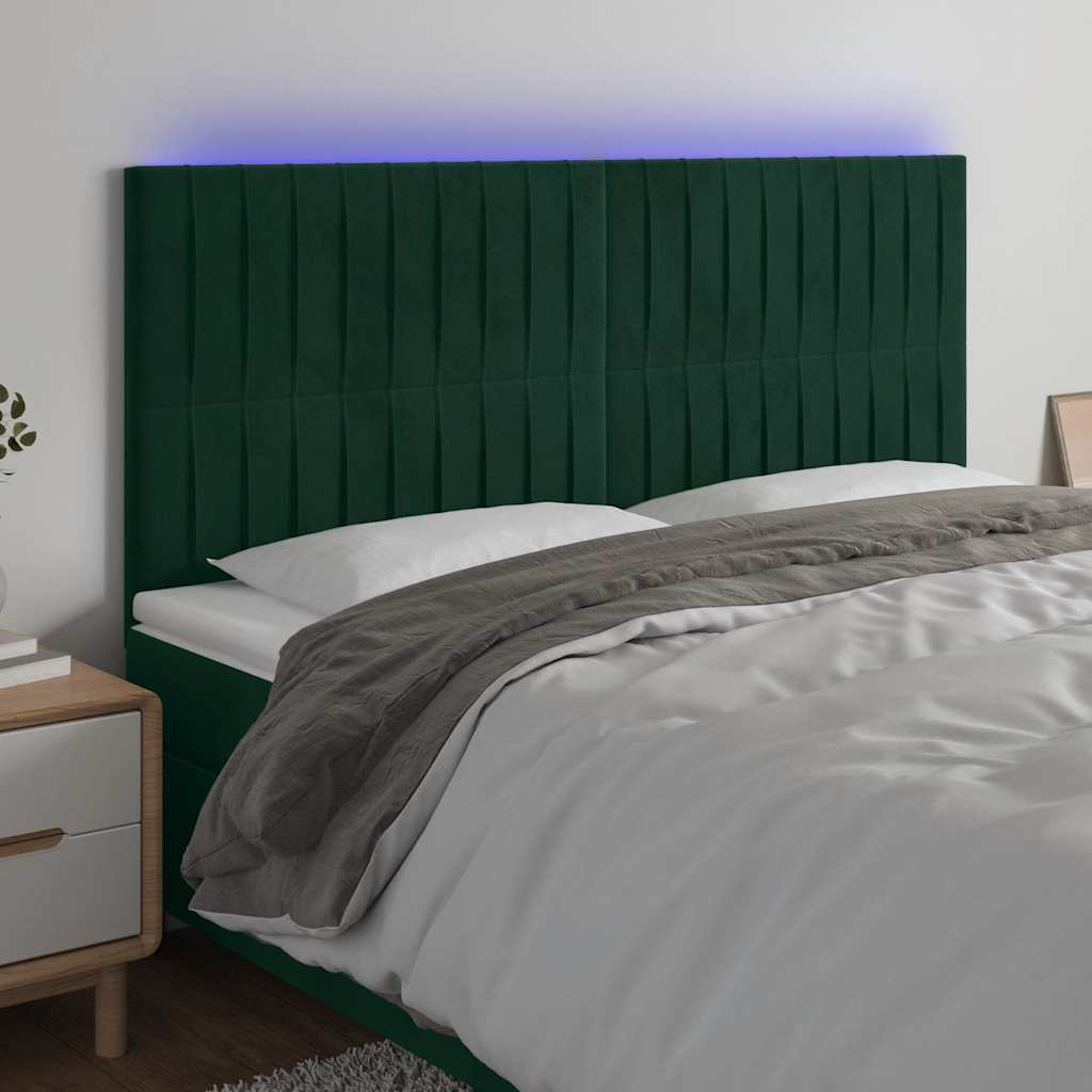 LED Kopfteil Dunkelgrün 200x5x118/128 cm Samt