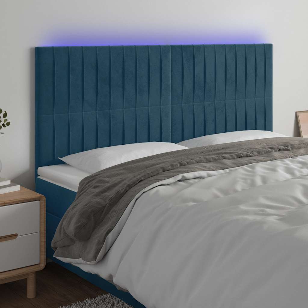 LED Kopfteil Dunkelblau 200x5x118/128 cm Samt