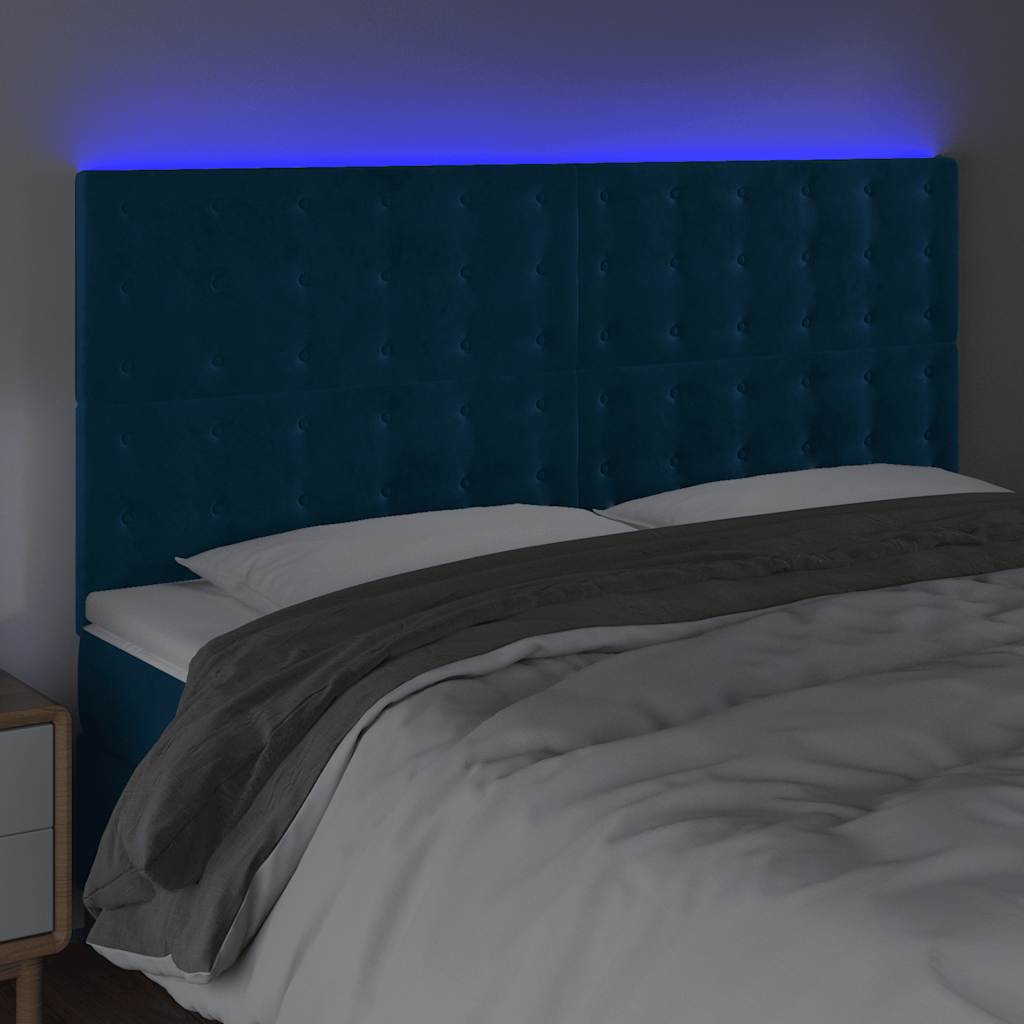LED Kopfteil Dunkelblau 180x5x118/128 cm Samt