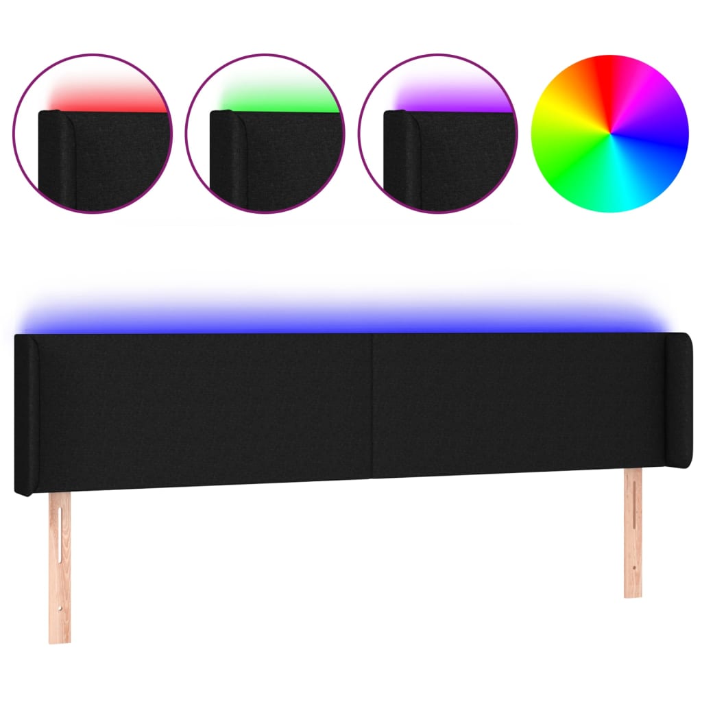 LED Kopfteil Schwarz 203x16x78/88 cm Stoff