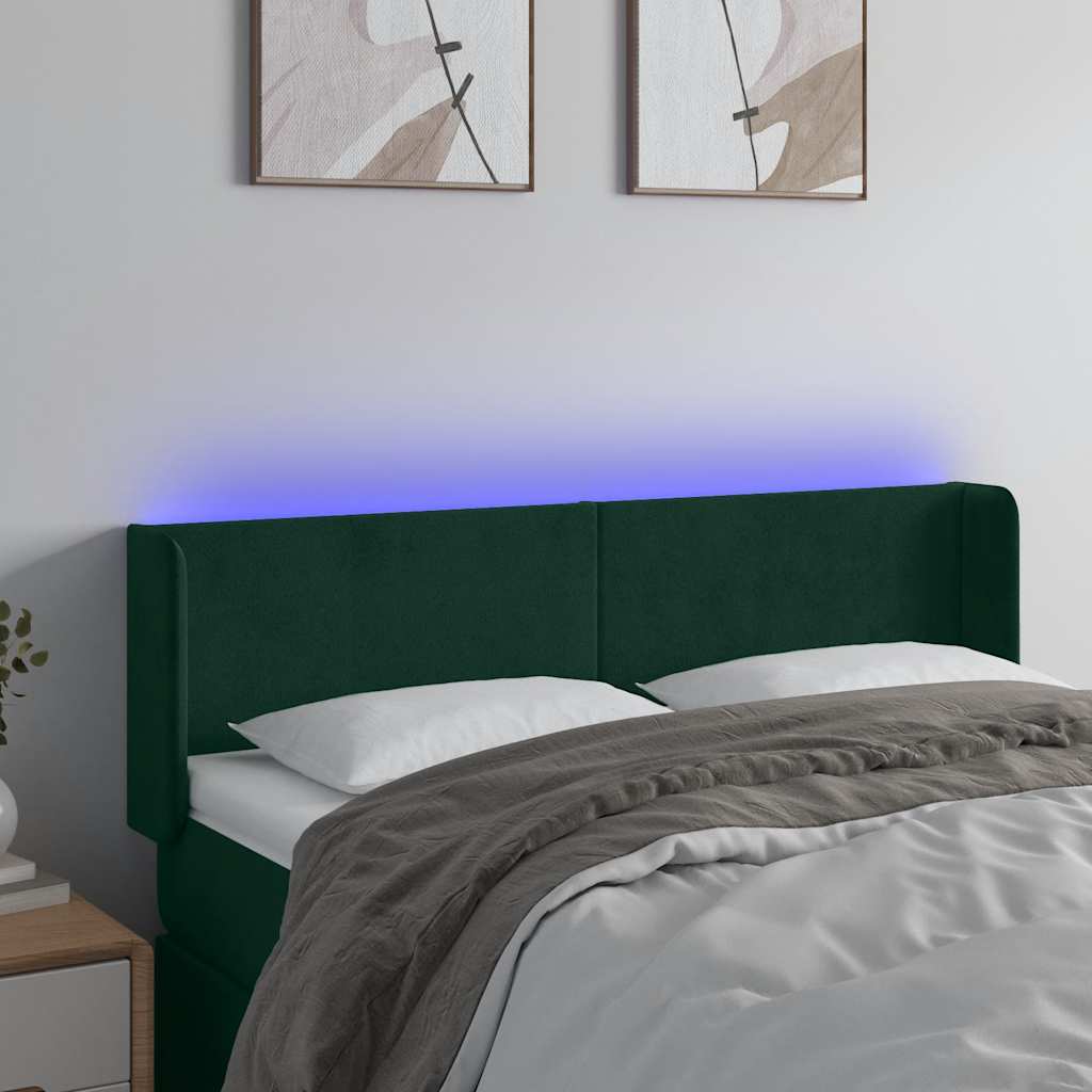 LED Kopfteil Dunkelgrün 147x16x78/88 cm Samt
