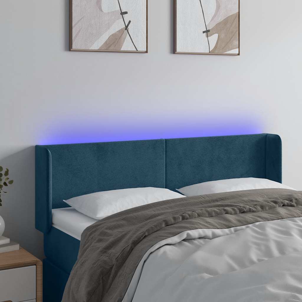 LED Kopfteil Dunkelblau 147x16x78/88 cm Samt