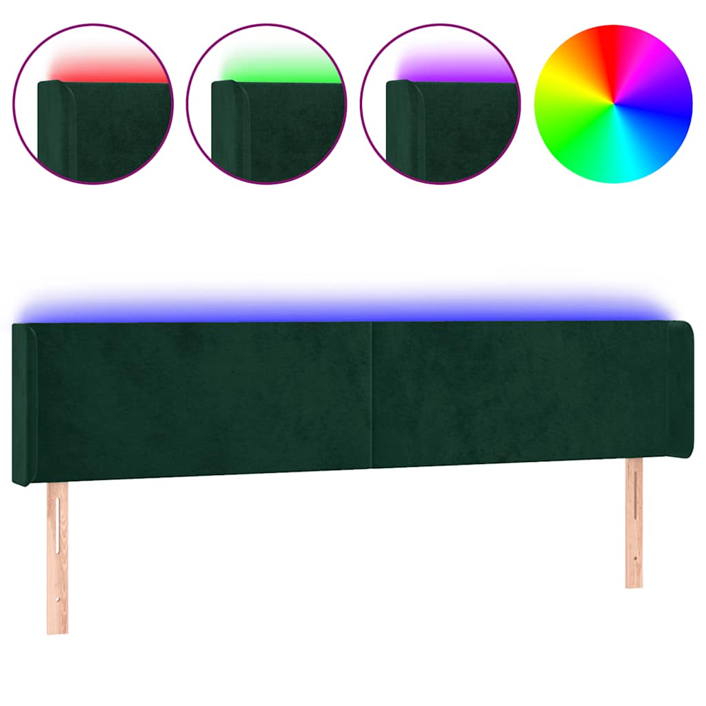 LED Kopfteil Dunkelgrün 163x16x78/88 cm Samt