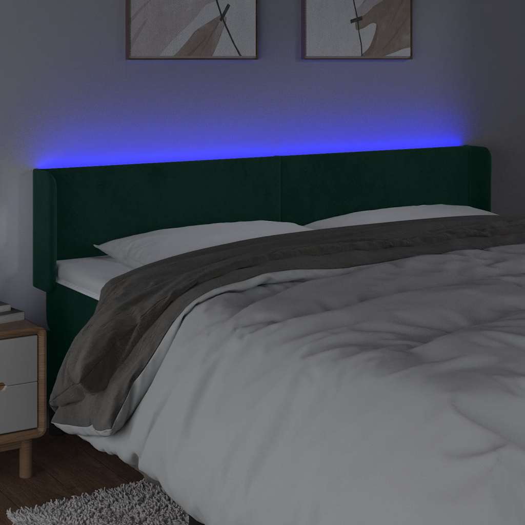LED Kopfteil Dunkelgrün 163x16x78/88 cm Samt