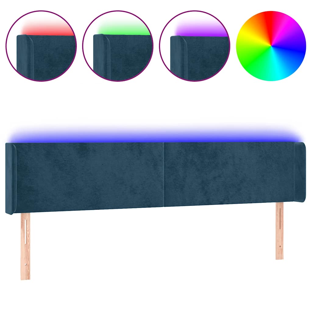 LED Kopfteil Dunkelblau 203x16x78/88 cm Samt