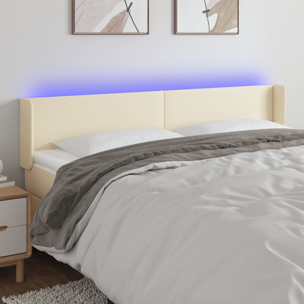 LED Kopfteil Creme 183x16x78/88 cm Kunstleder