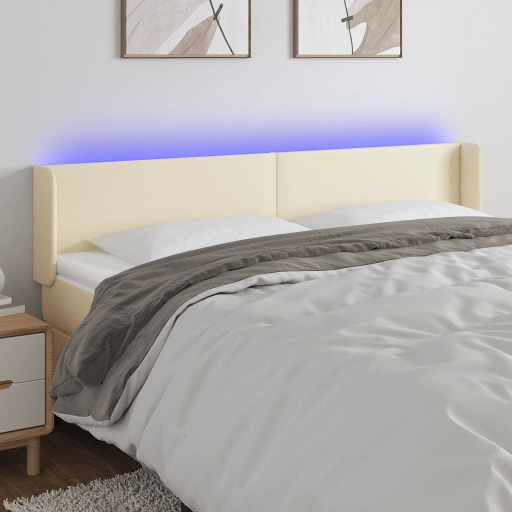 LED Kopfteil Creme 203x16x78/88 cm Kunstleder