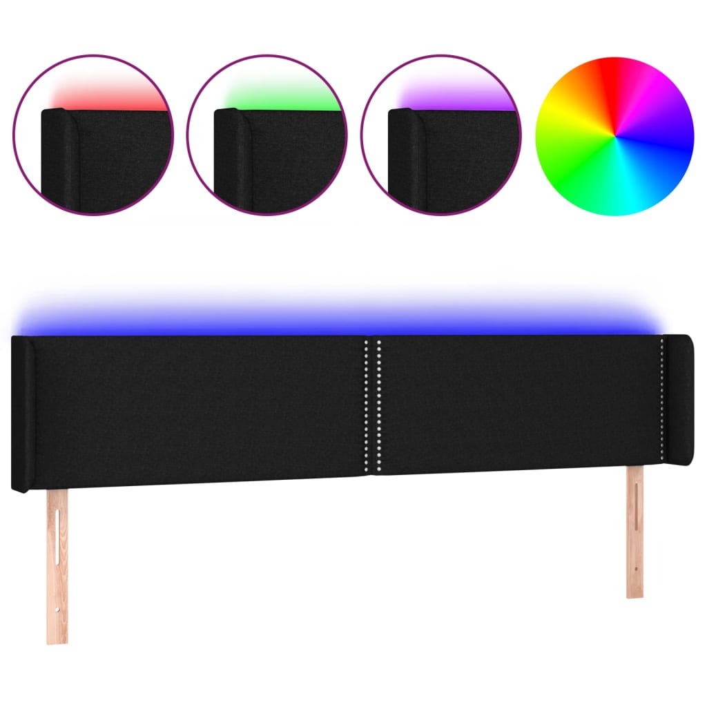 LED Kopfteil Schwarz 183x16x78/88 cm Stoff