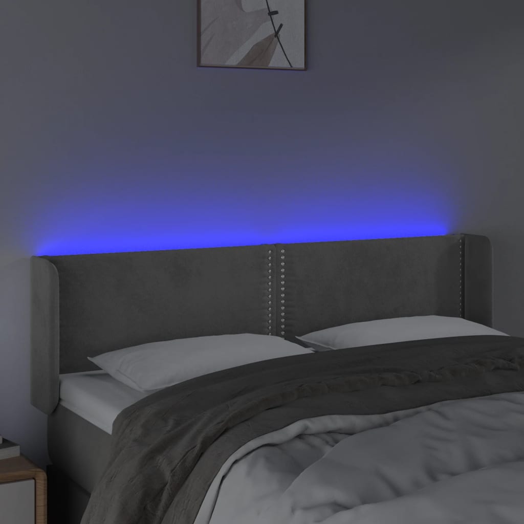LED Kopfteil Hellgrau 147x16x78/88 cm Samt