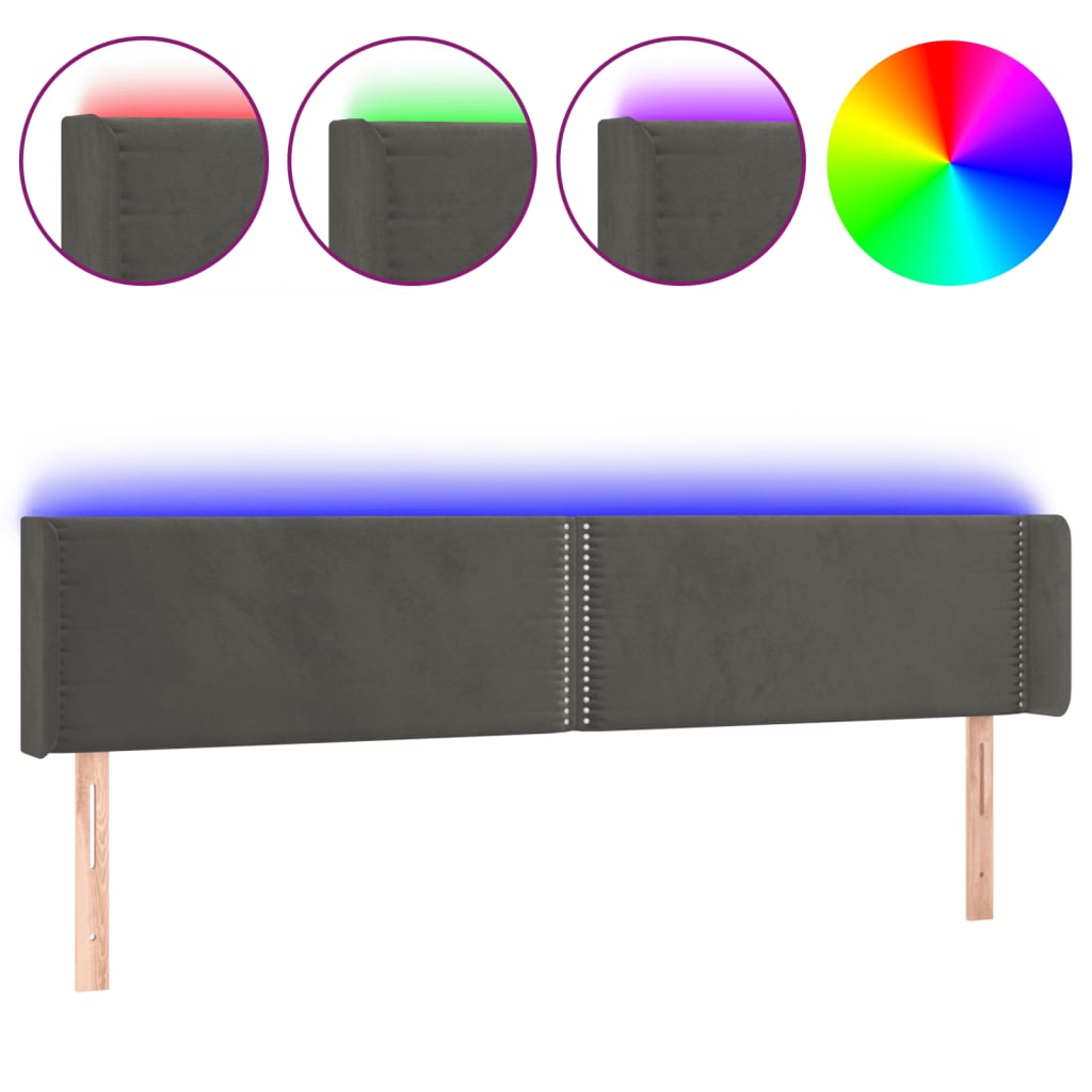 LED Kopfteil Dunkelgrau 163x16x78/88 cm Samt