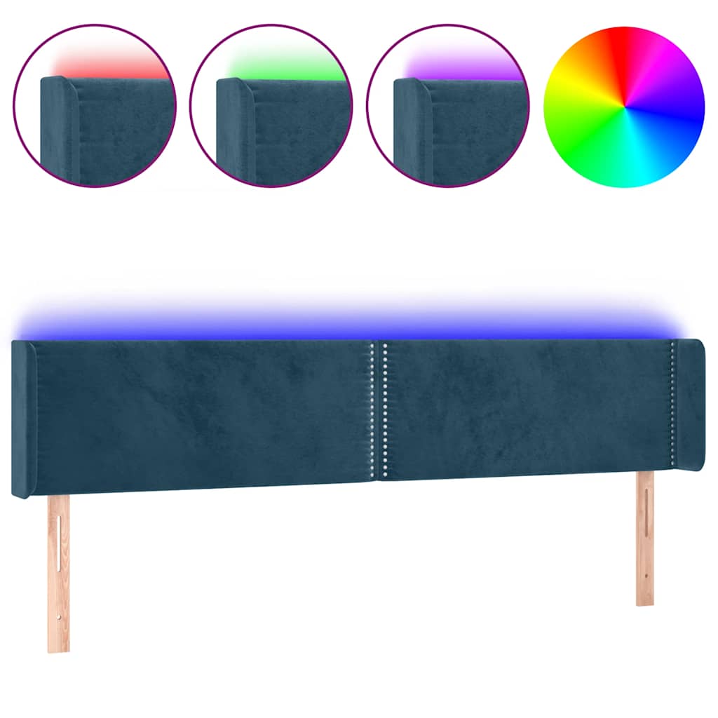LED Kopfteil Dunkelblau 163x16x78/88 cm Samt