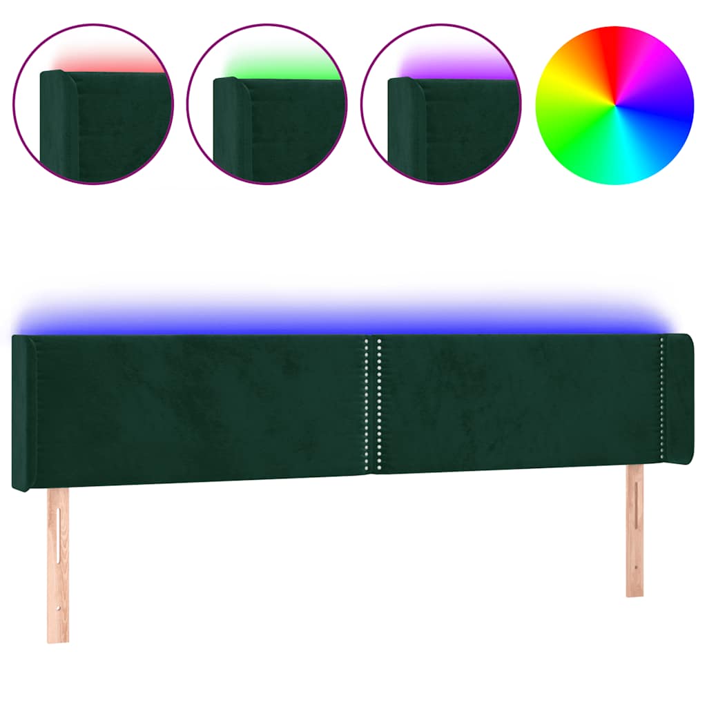 LED Kopfteil Dunkelgrün 203x16x78/88 cm Samt