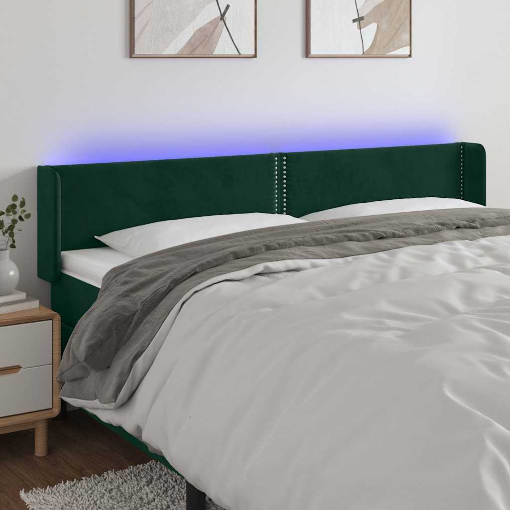 LED Kopfteil Dunkelgrün 203x16x78/88 cm Samt