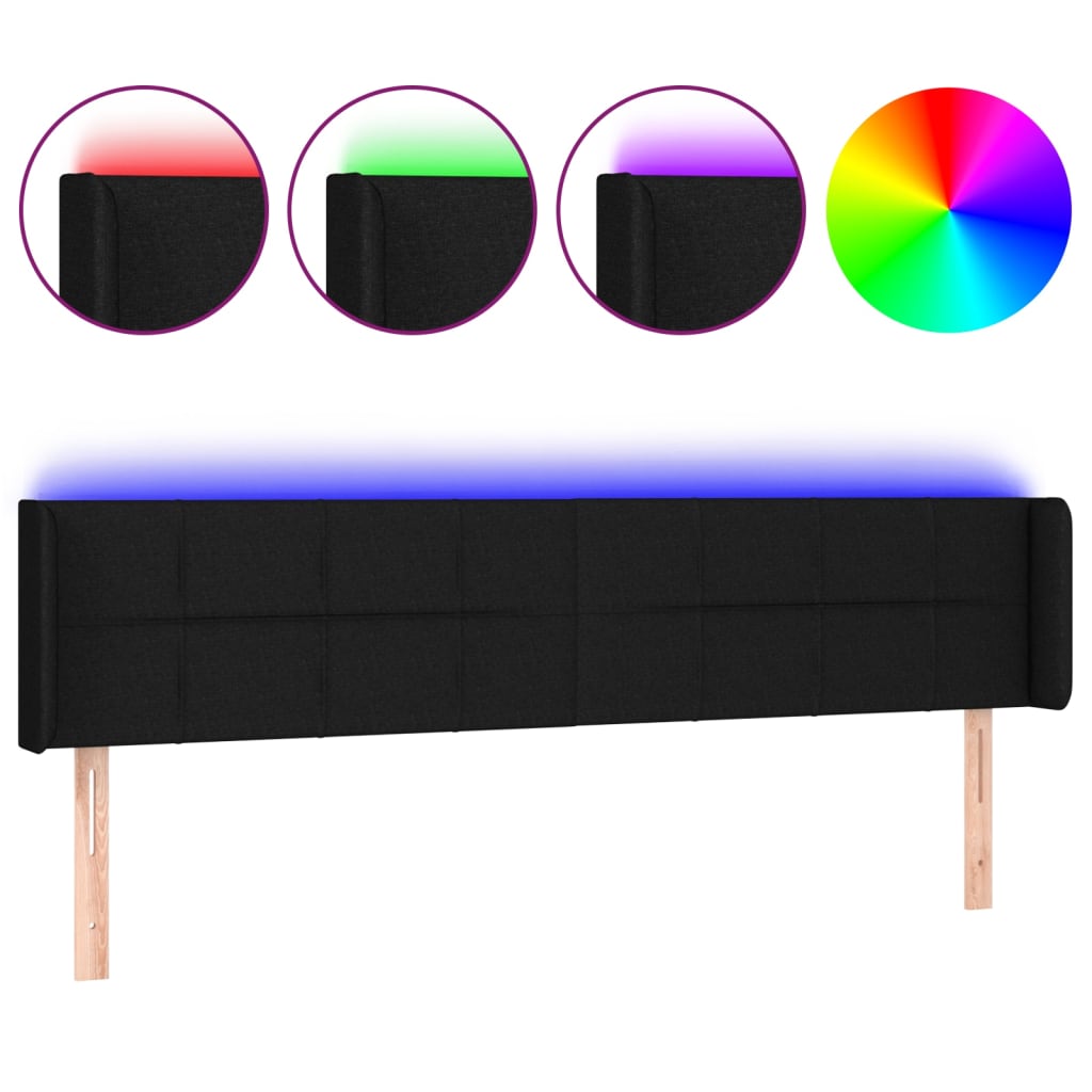 LED Kopfteil Schwarz 183x16x78/88 cm Stoff