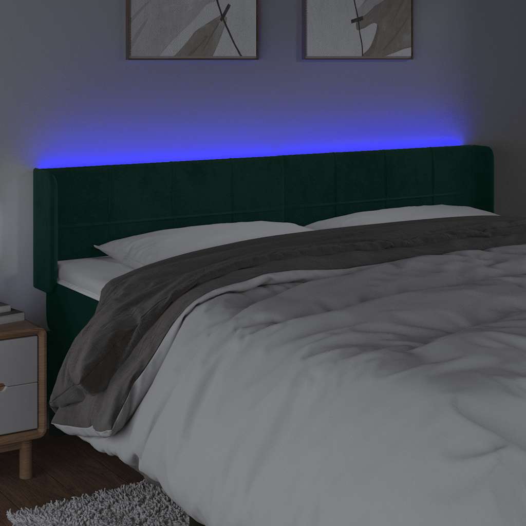 LED Kopfteil Dunkelgrün 163x16x78/88 cm Samt