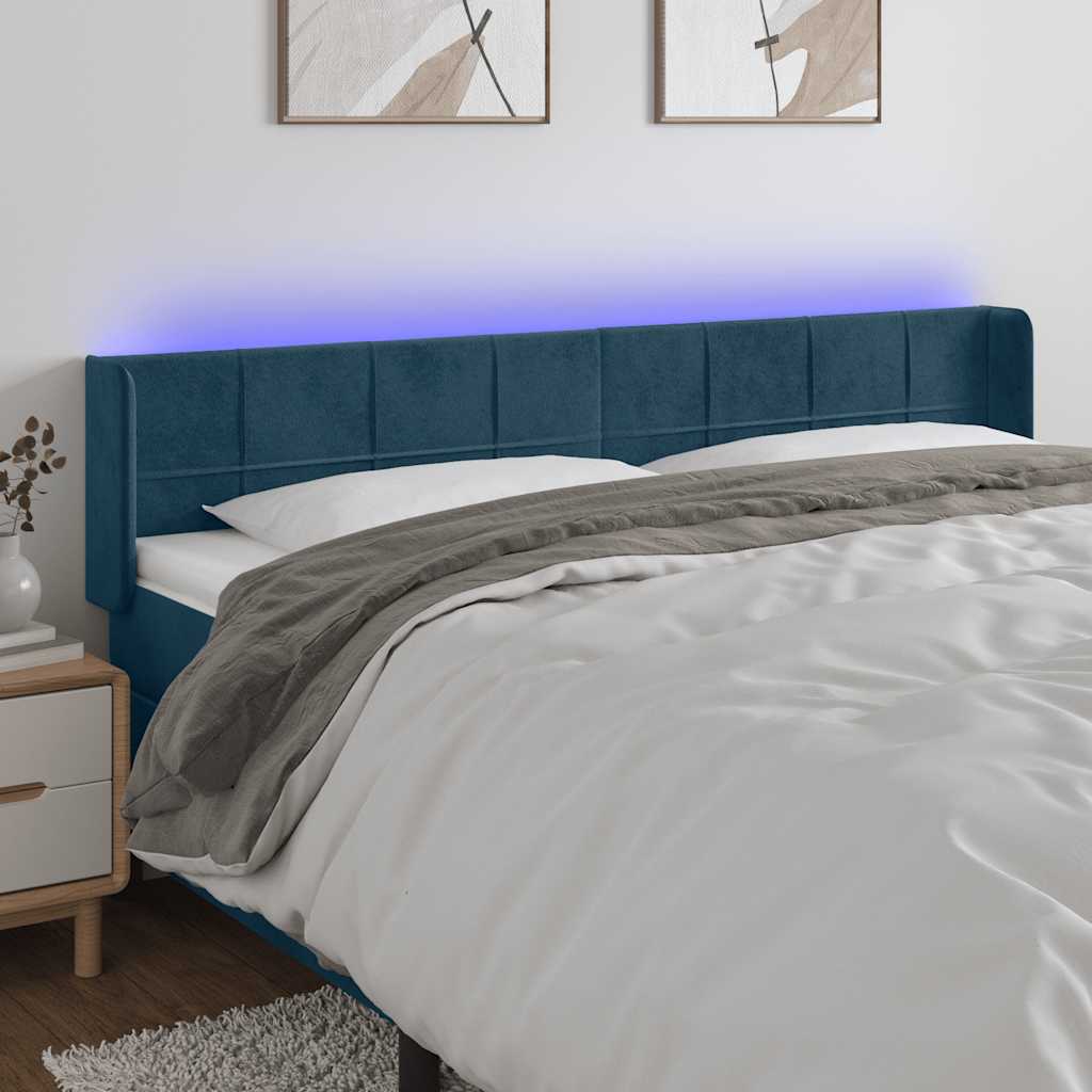 LED Kopfteil Dunkelblau 203x16x78/88 cm Samt