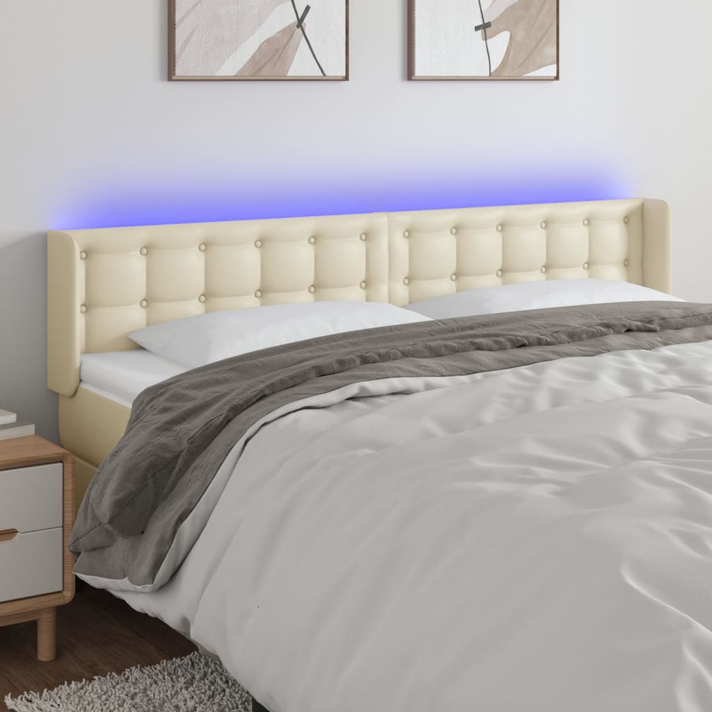 LED Kopfteil Creme 183x16x78/88 cm Kunstleder