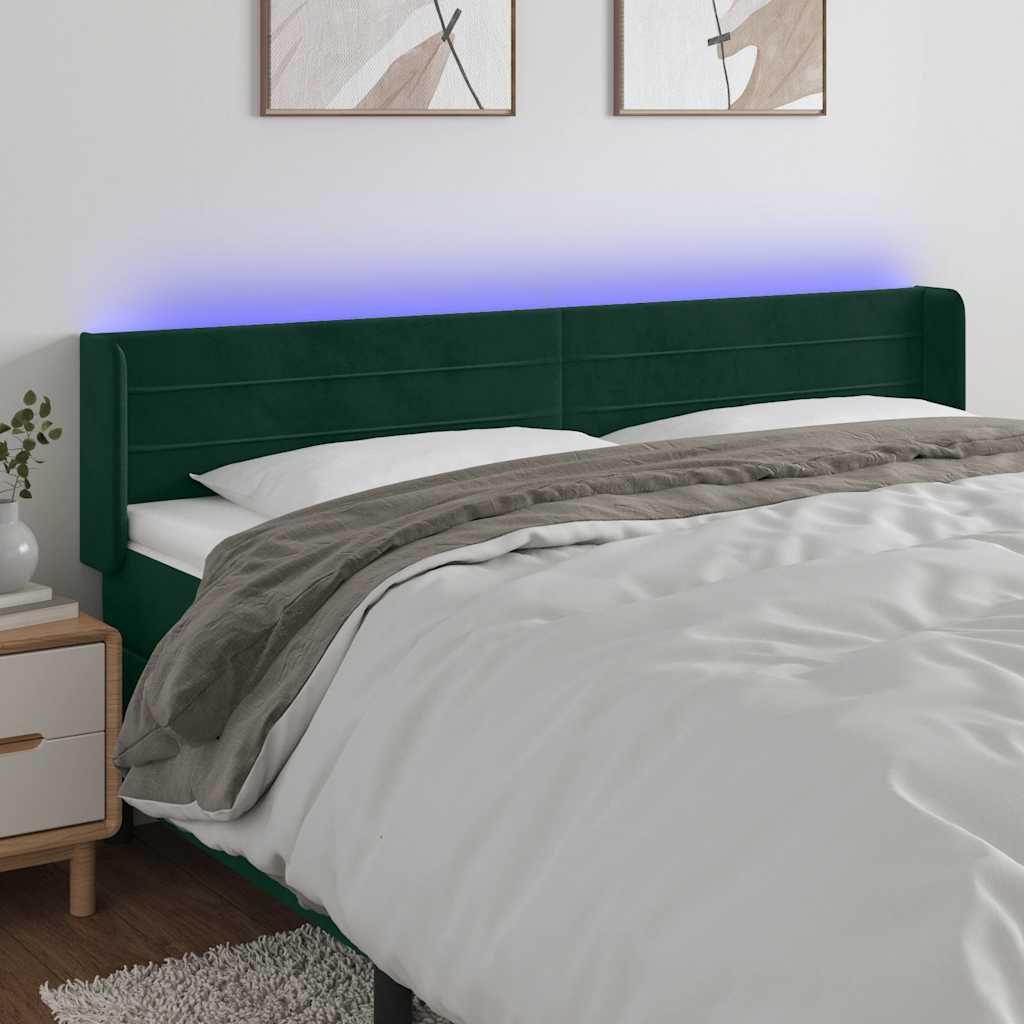 LED Kopfteil Dunkelgrün 163x16x78/88 cm Samt