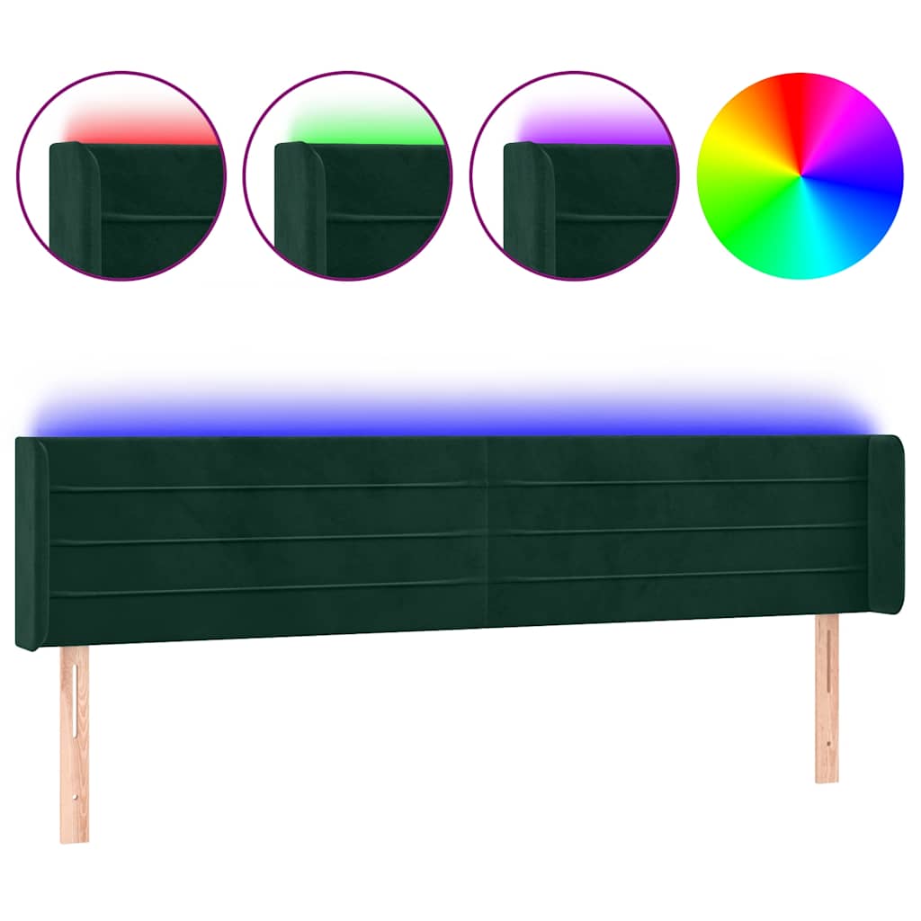 LED Kopfteil Dunkelgrün 183x16x78/88 cm Samt